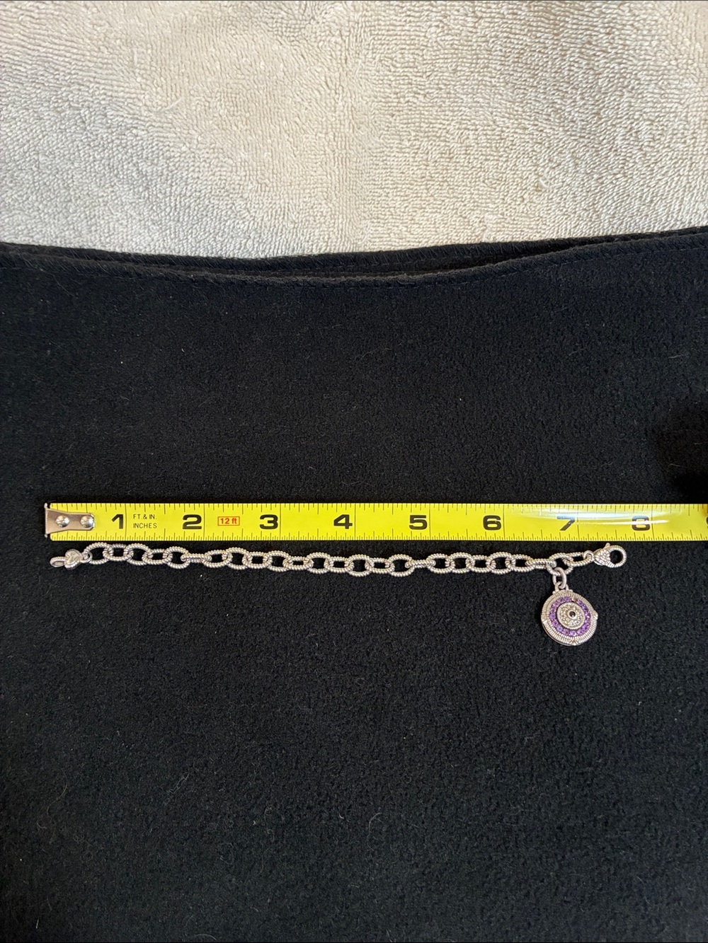 Judith Ripka Sterling Silver Chain Bracelet with Purple Round Charm